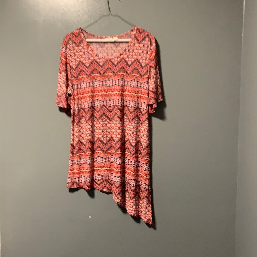 Cato with multi color red and black over the hips length.